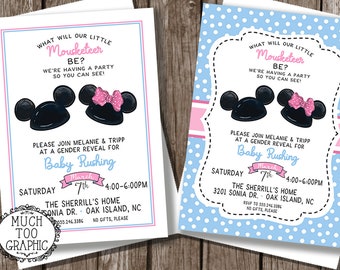 Mouse Ears Gender Reveal Party Invitation - Baby Shower Invitations - Mickey Mouse or Minnie Mouse Twins Birthday Digital Printable Custom