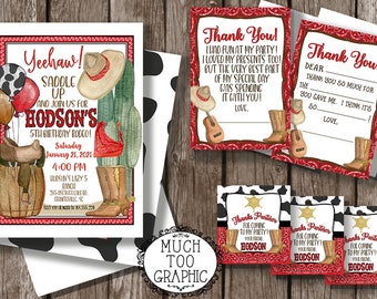 Cowboy Birthday Invitation My First Rodeo Party - Boy's Western Red Bandana & Horse Birthday Pony Party  DIGITAL or PRINT