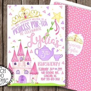 Princess Par-Tea Tea Party Invitation Princess Birthday Party Invitation - Watercolor - Printable Pink Purple & Yellow