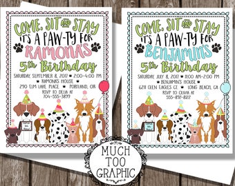 Dog Birthday Party Boy or Girl / Dog PAW-ty / Puppy Party Invitation / Puppy Adoption Party / Puppy Birthday Party / Come - Sit - Stay