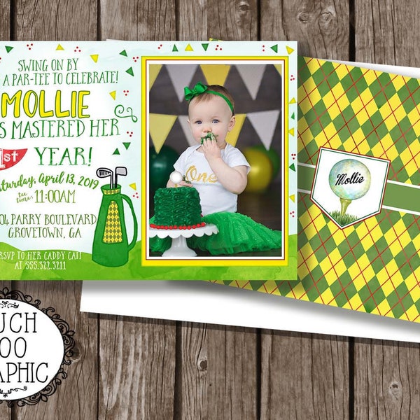 Yellow Green & Red Argyle Hole In One Invitation Golf Par-Tee TWINS Baby Shower Couples Shower 1st Birthday First Birthday Boys Birthday