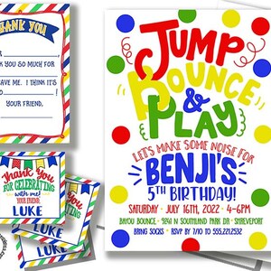 Bounce House Gymnastic Birthday Party Invitation Tumble JUMP Bounce & Play Playground Girl or Boy Primary