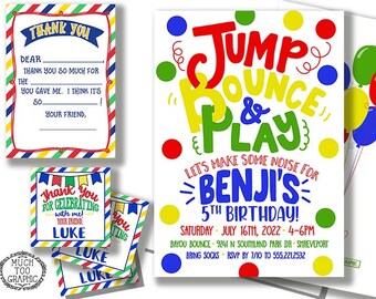 Bounce House Gymnastic Birthday Party Invitation Tumble JUMP Bounce & Play Playground Girl or Boy Primary