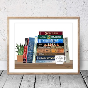 Custom Dragon Bookshelf Print | Dragon Book Art | Fantasy Wall Decor for Book Lovers, Library, Reading Nook | Dragonophile | Dragon Lover