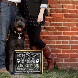 Pregnancy DOG Announcement Mom & Dad are getting me a HUMAN Chalkboard Sign Digital Download Get it FAST Today Canvas or Frame Print image 1