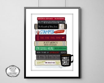 ANTI-RACISM Book Spine Art - Diversity & Inclusion Education Teach Black Authors, Wall Art Print Classroom Decor