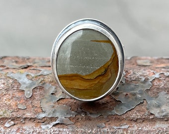 Owyhee picture jasper ring/landscape jasper/jasper jewelry/earthy ring/artisan made jewelry/boho cowgirl/southwest style jewelry/unique ring