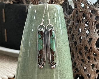 Turquoise stick earrings/baja turquoise/turquoise jewelry/earthy earrings/artisan made jewelry/modern bohemian/boho cowgirl/southwest style