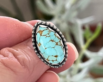 Turquoise ring/number 8 turquoise/turquoise jewelry/handcrafted sterling ring/artisan jewelry/side set stone ring/boho babe/boho cowgirl