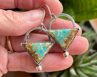 Flower basket earrings/turquoise earrings/turquoise jewelry/hoop dangle earrings/boho babe/artisan jewelry/unique earrings/modern bohemian