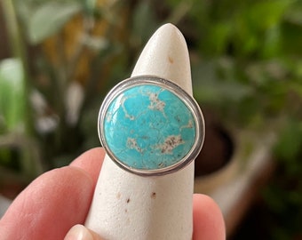 Turquoise ring/turquoise jewelry/simple statement ring/boho cowgirl style/southwest style/boho babe/artisan made jewelry/pale blue turquoise