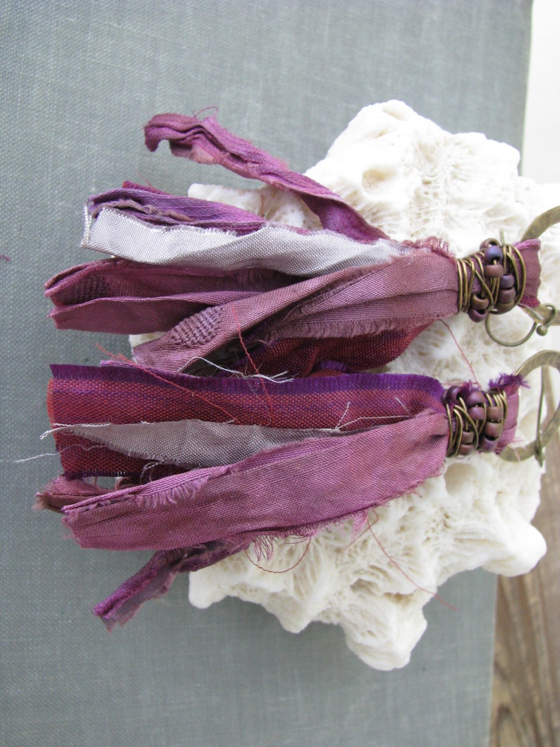 Sari silk tassel earrings bohemian jewelry fair trade Etsy