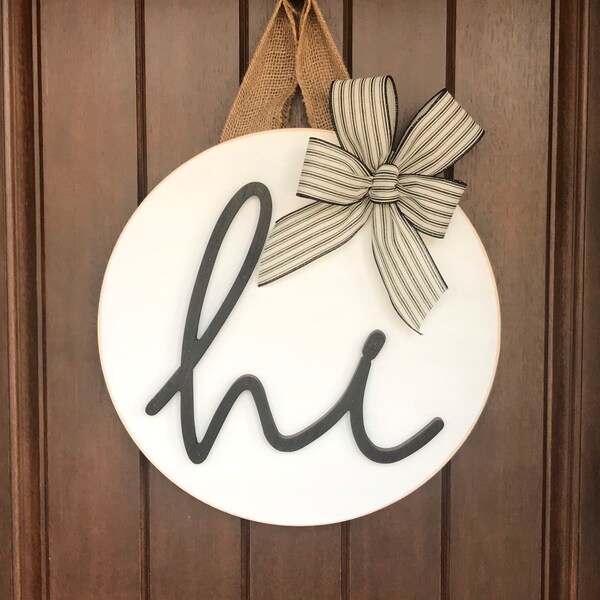 Hi Door Hanger, Anniversary Gift, Front Door Decor, Hello Door Hanger, All Year Door Hanger, Housewarming Gift, Wood Door Hanger, Wreath