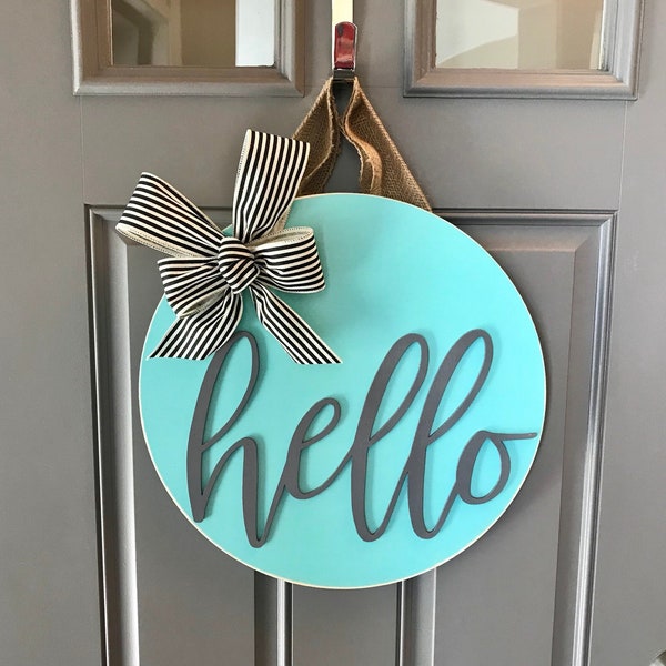 Front Door Sign, Wreath For Front Door, Door Decor, Door Decoration, Hello Door Sign, Hello Door Hanger, Front Door Wreath, Modern Door Sign