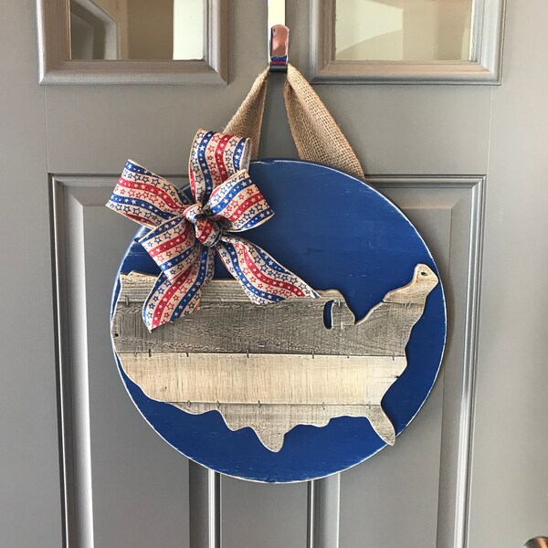 Ships NEXT DAY, Patriotic Door Hanger, Patriotic Wreath, Fourth of July Door Hanger, USA Door Hanger, Front Door Decor, America Wreath, Usa