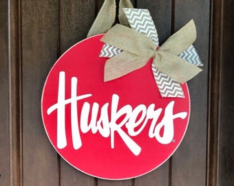 Red Glitter Nebraska State Door Hanger