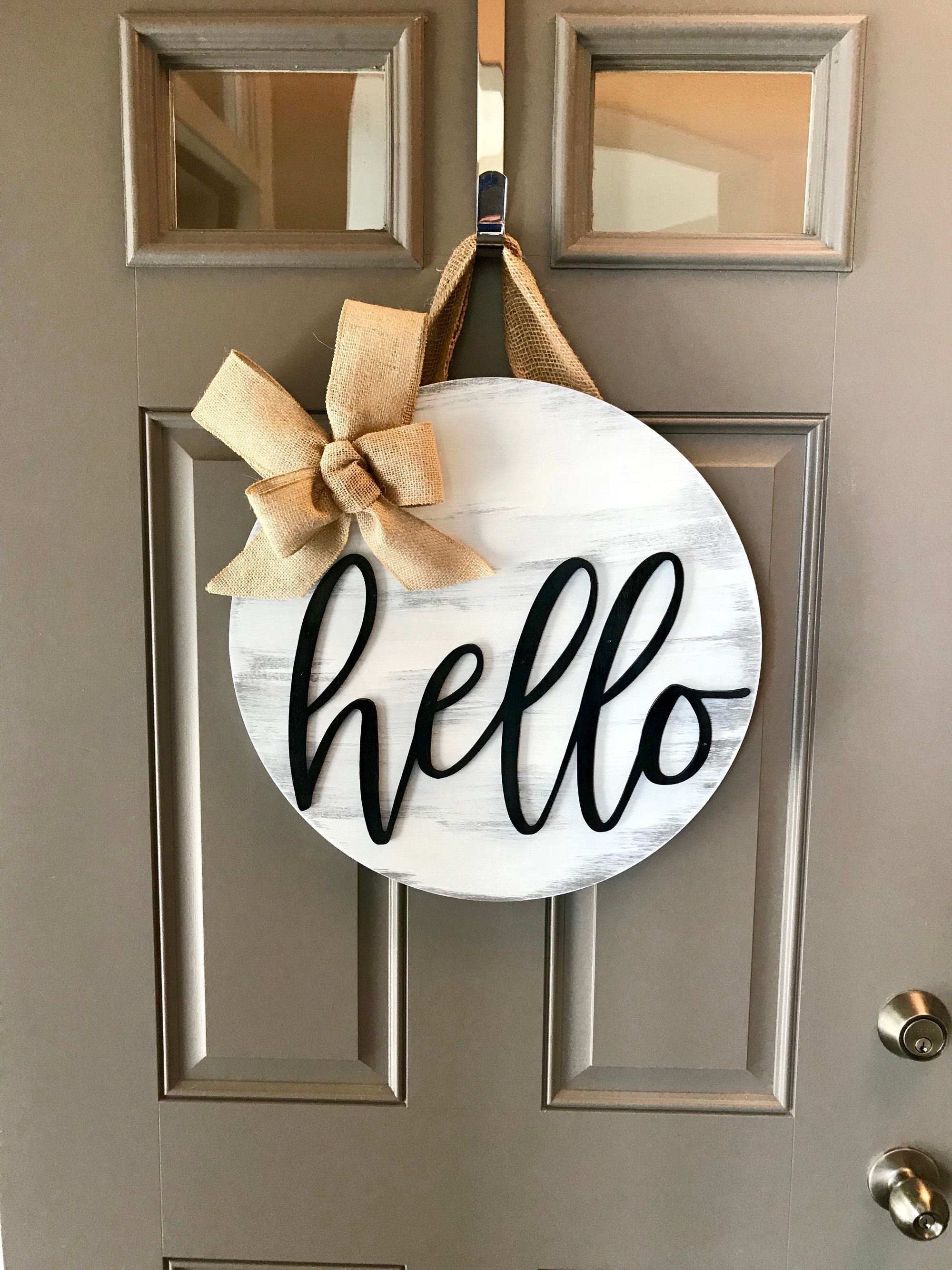 Door Hanger Front Door Decor Hello Door Sign Wreaths For Etsy