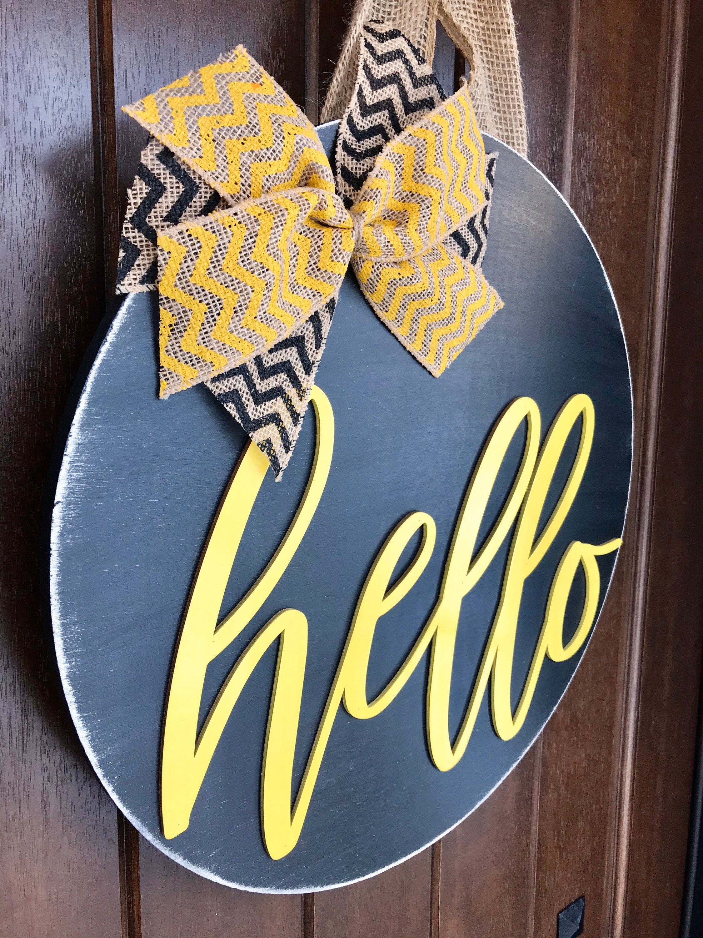 Black And Yellow Door Hanger Front Door Decor Summer Door Etsy