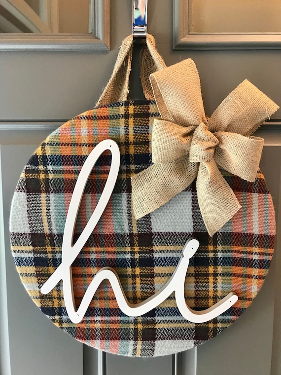 Plaid door hanger with bow