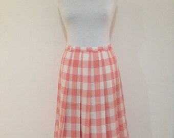 Pleated Midi Skirt, Vintage 70s Skirt, 70s Midi Skirt Size 8, 70s Plaid Skirt