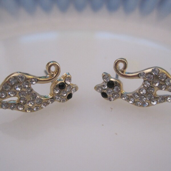 Moon Cat Zircon Stud Earrings in S925 Sterling Silver