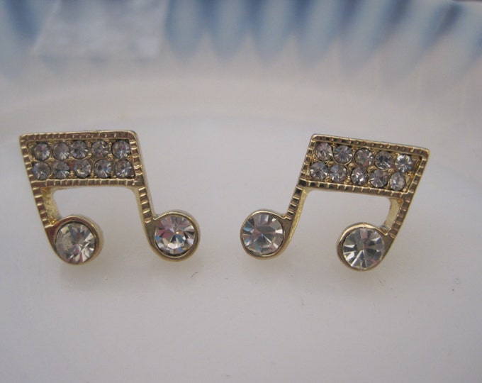 Gold Music Note Earrings Stud Earrings Rhinestone Double - Etsy