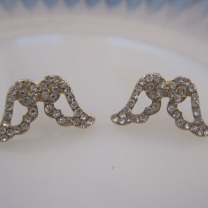 Gold Angel Wing Earrings - Stud Earrings - Rhinestone Angel Wing Earrings - Angel Earrings - Angel Jewelry