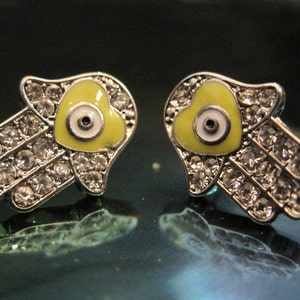 Silver Hamsa Hand Earrings - Stud Earrings - Rhinestone Hamsa Hand Earrings -Hamsa Earrings - Hamsa Jewelry -Hand Jewelry - Evil Eye Jewelry
