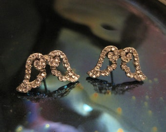 Silver Angel Wing Earrings - Stud Earrings - Rhinestone Angel Wing Earrings - Angel Earrings - Angel Jewelry