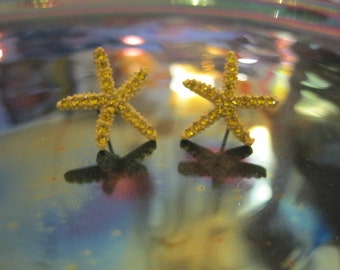 Yellow Starfish Earrings - Stud Earrings - Rhinestone Starfish Earrings - Beach Earrings - Beach Wedding - Nautical Jewelry