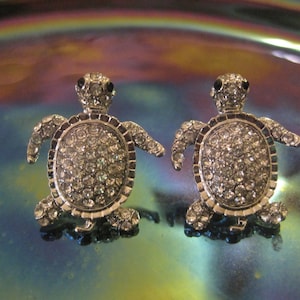 Silver Turtle Earrings - Stud Earrings - Rhinestone Turtle Earrings - Beach Earrings - Animal Jewelry