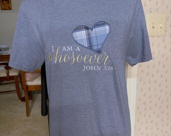 Embroidered Whosoever T-Shirt | John 3:16 Faith Tee | Heart Appliqué Christian Apparel