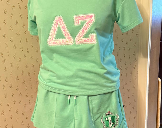 Featured listing image: V Neck Drop Shoulder Tee & Patchwork Drawstring Shorts Set