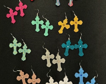 Pendientes de cruz con diamantes de imitación