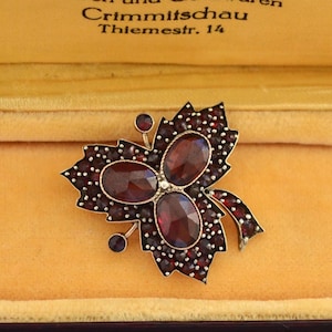 Antique Victorian Bohemian garnet floral brooch, Antique garnet jewelry