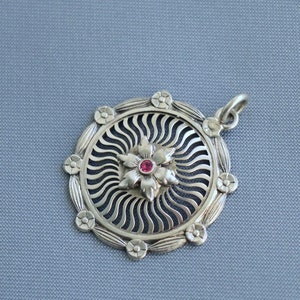Antique Art Nouveau 800 silver ruby paste floral pendant chain necklace, Jugendstil jewelry