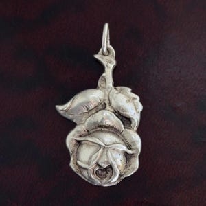 Antique 800 silver rose flower pendant, massive Art Nouveau silver floral pendant