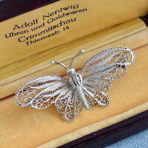 Antique silver filigree butterfly brooch, 800 silver butterfly brooch pin