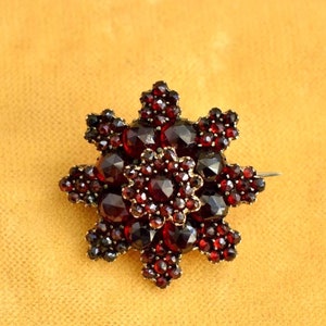 Antique Victorian Bohemian garnet star brooch pin, Antique garnet jewelry