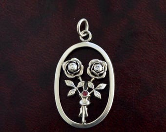 Antiker Jugendstil Rubin Aufsatz aus 800er Silber Rosen Anhänger, Jugendstil Schmuck