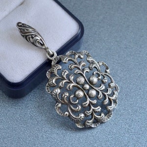 Large antique Art Nouveau 835 silver floral dangle pendant, Art Nouveau jewellery