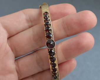 Antique Edwardian Bohemian garnet gold filled cuff bangle bracelet