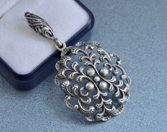 Großer antiker Jugendstil 835 Silber Blumen Anhänger