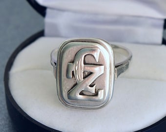 Antique CZ letter initials sterling silver men women monogramming signet ring size US 11 UK V 1/2