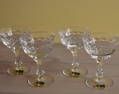 German LAUSITZER 4x hand cut etched crystal liquor martini glasses Made in the GDR, Vintage crystal glasses