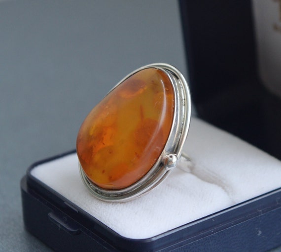 Huge 10g natural Baltic amber 925 silver ring  si… - image 3