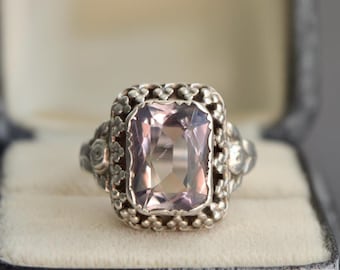 Anelli Art Nouveau in argento 800 con ametista naturale, taglia EU 56, UK O 1/2