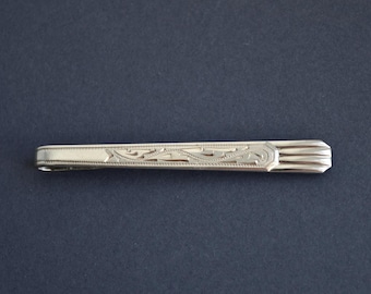 Art Deco Handgravierte 835 Silber Krawattenklammer, Vintage Krawattenklammer