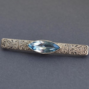 German Art deco blue spinel 835 silver bar pin brooch, Art deco jewellery
