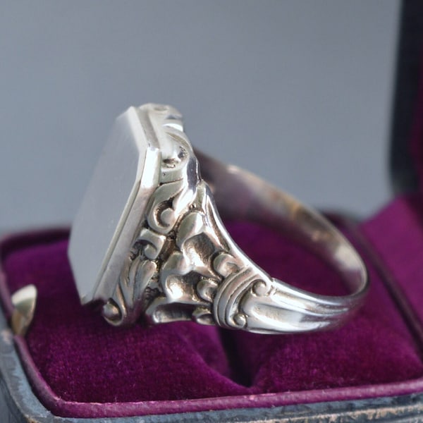 Antique Art Nouveau Jugendstil 835 silver blank mens gents signet ring size US 11.25 UK W